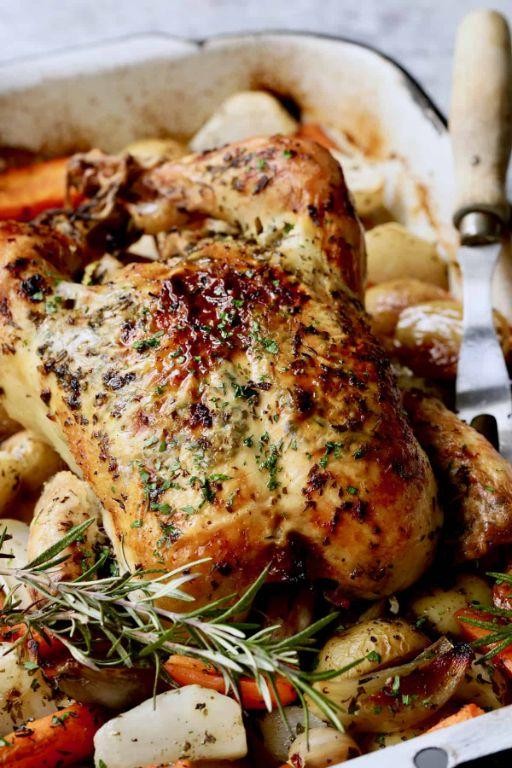 Garlic Herb Roasted Chicken in Aroma Roaster Oven