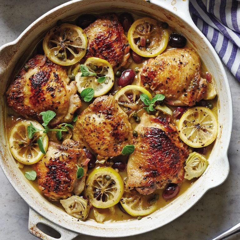 Greek Lemon Chicken Thighs and Legs with Olives