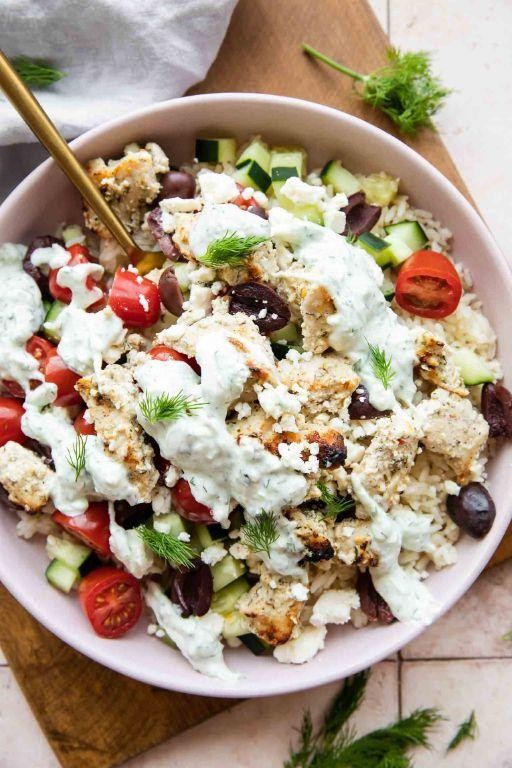 Greek Yogurt Marinated Chicken Rice Bowl