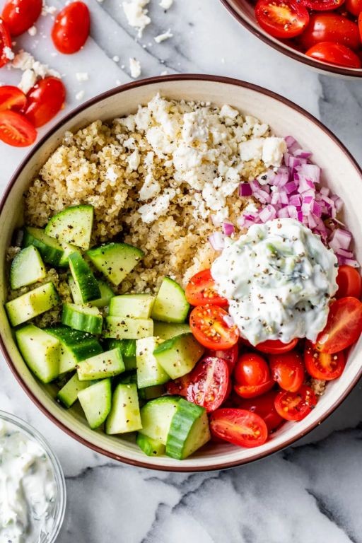 Greek quinoa bowl with tzatziki