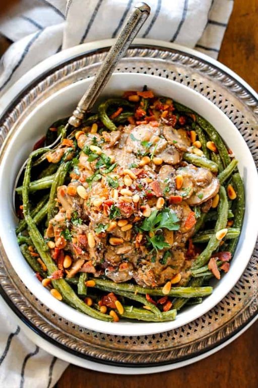 Green Beans with Bacon and Mushroom Cream Sauce