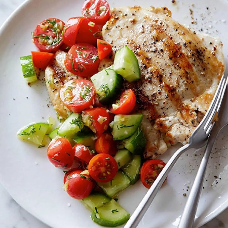 Grilled Chicken Salad with Cucumber and Tomato
