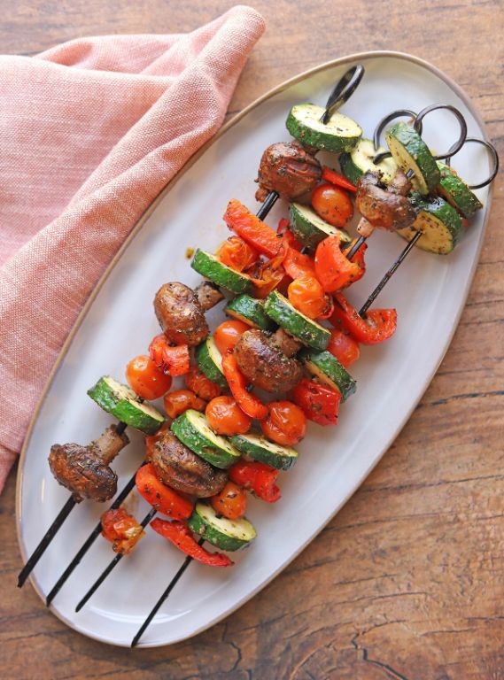 Grilled Griddle Veggie Skewers with Herb Marinade