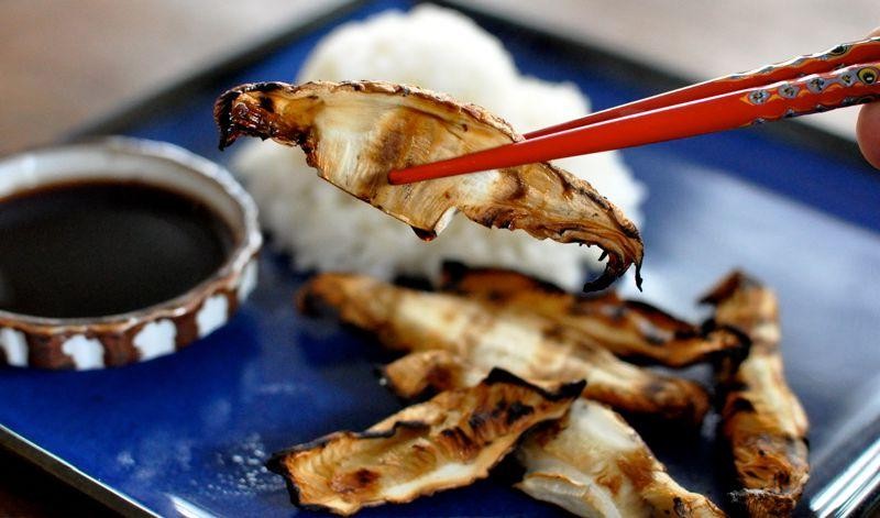 Grilled Matsutake Skewers with Shiso