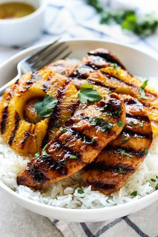 Grilled Pineapple Chicken with Coconut Rice