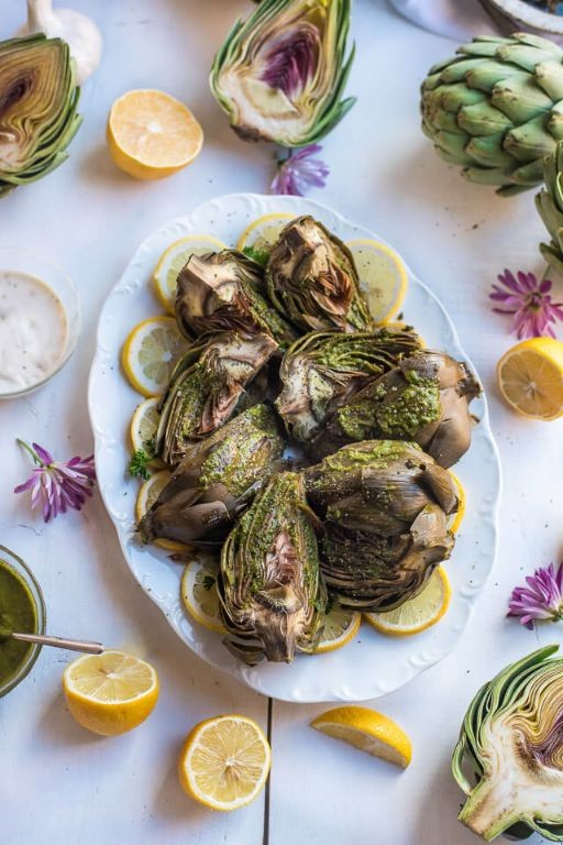 Grilled Whole Artichokes with Chimichurri Sauce