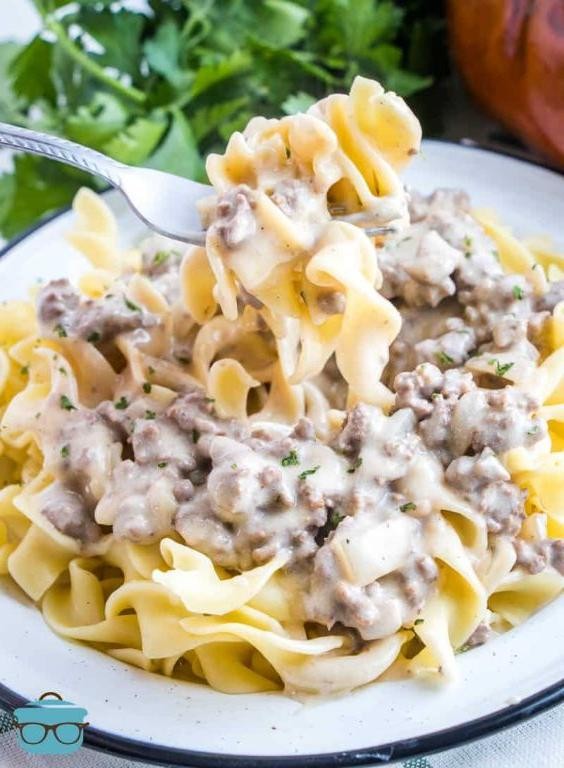 Ground Beef Stroganoff with Mushrooms and Sour Cream