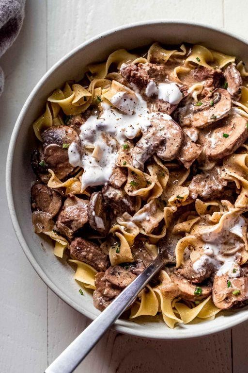 Ground Beef Stroganoff with Red Wine Sauce