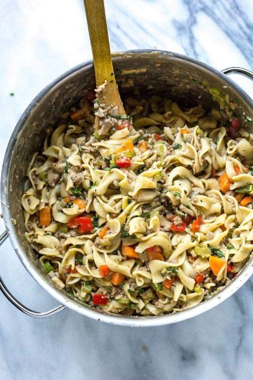 Ground Beef Stroganoff with Roasted Vegetables