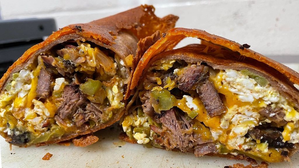 Ground Brisket Breakfast Burritos