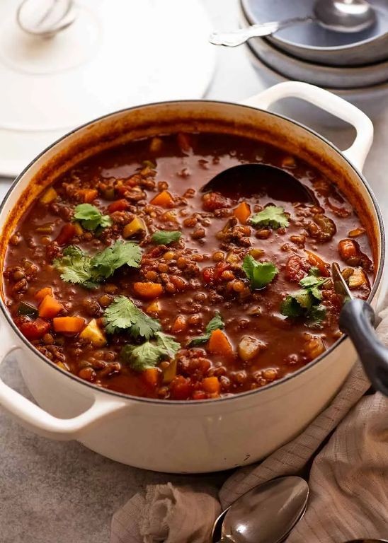 Ground Brisket and Lentil Soup