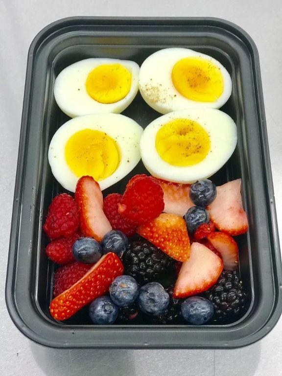 Hard-boiled eggs with a side of fruit