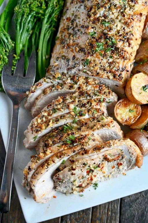 Herb-Crusted Pork Loin with Garlic Butter