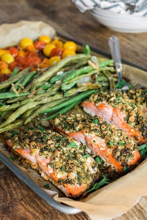 Herb-Crusted Sheet Pan Salmon with Green Beans