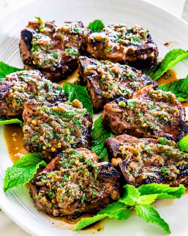 Herb-Infused Griddle Lamb Chops with Mint Sauce