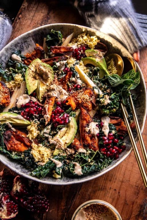 Instant Pot Sweet Potato and Kale Salad with Tahini Dressing