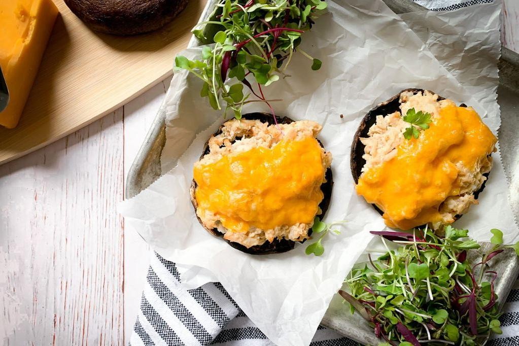 Keto Tuna Melt in a Portobello Mushroom