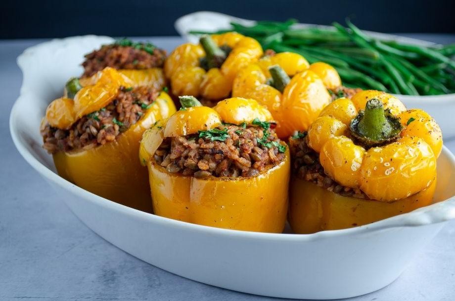 Lentil and Walnut Stuffed Bell Peppers