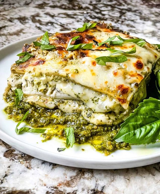Lowfat Pesto and Ricotta Lasagna
