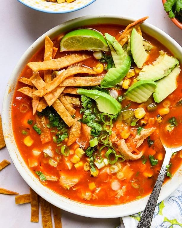 Mexican Chicken Tortilla Soup (Baked Tortilla Strips)