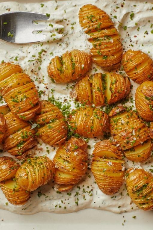 Mini Hasselback Potatoes with Sour Cream