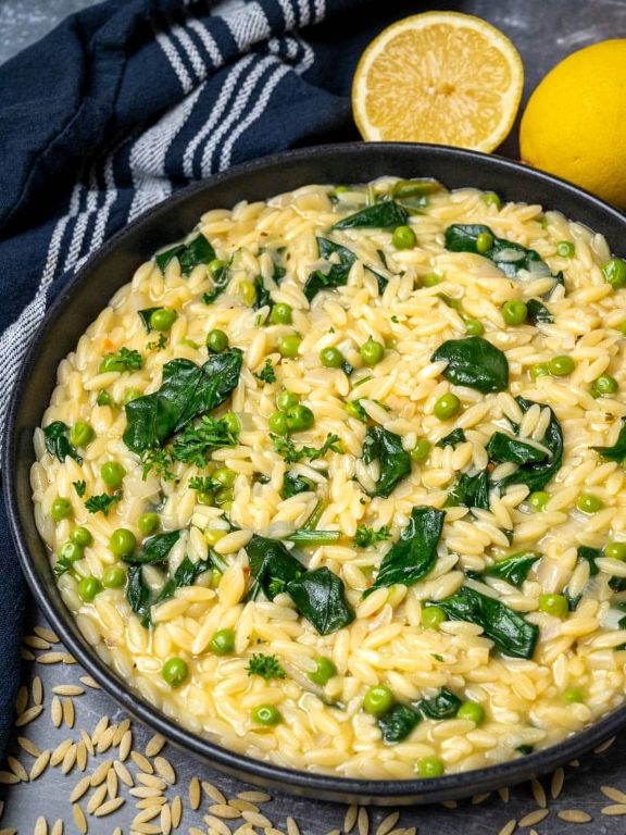 One Pot Vegan Lemon Garlic Orzo