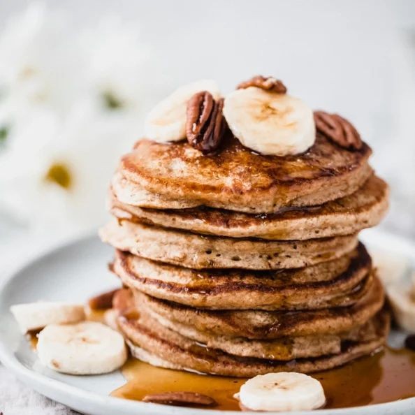 Organic Banana Oat Pancakes with Maple Syrup