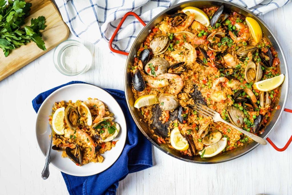 Paella with Mussels, Clams, and Shrimp
