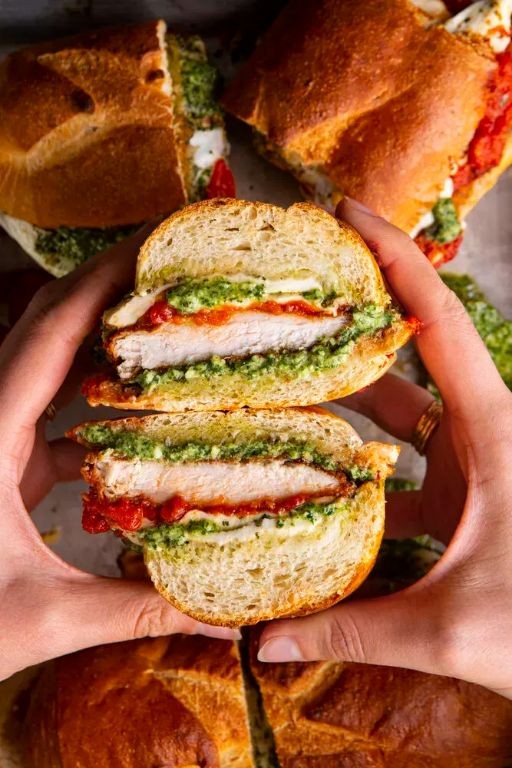 Pesto Chicken Parmesan Sub with Fresh Basil