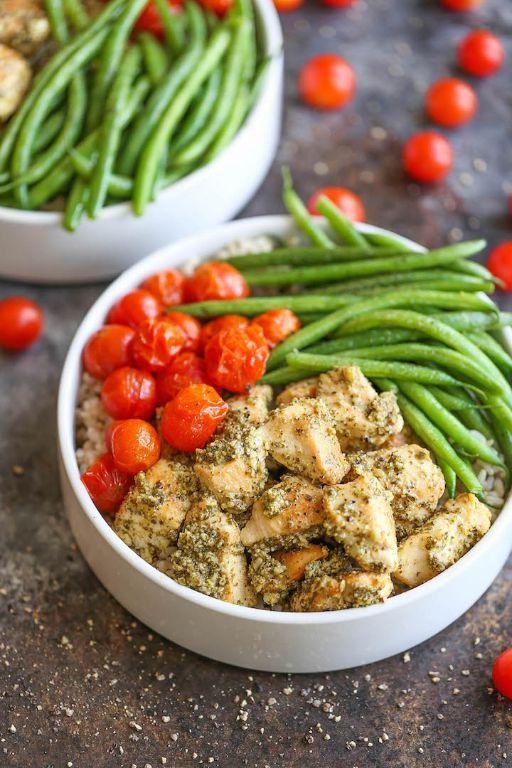 Pesto Chicken Rice Bowl with Cherry Tomatoes