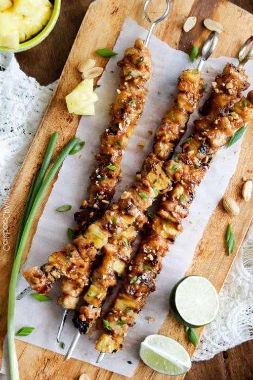 Pineapple Chicken Kebabs with Peanut Sauce
