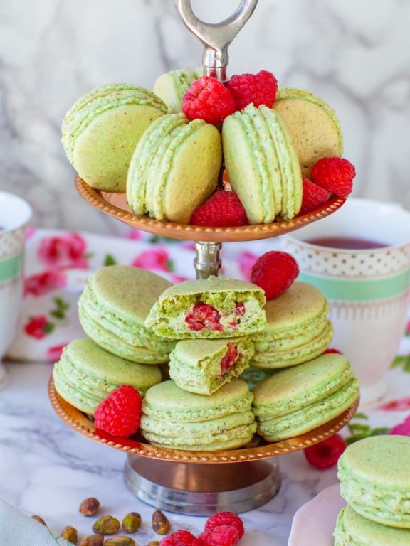 Pistachio Macarons with Raspberry Filling