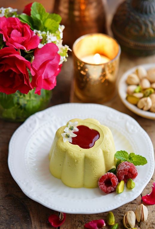 Pistachio Panna Cotta with Berry Compote