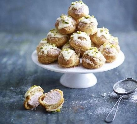 Pistachio and White Chocolate Profiteroles