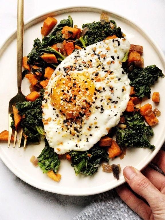 Potato and Kale Breakfast Hash with Poached Eggs