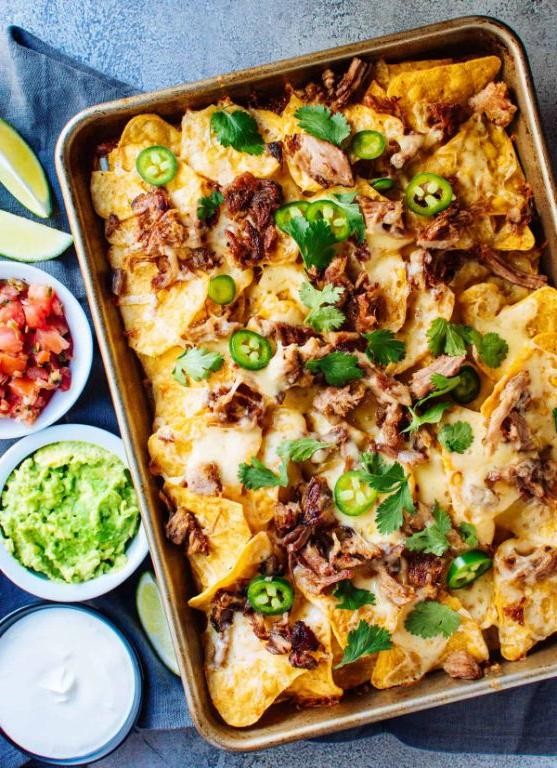 Pulled Pork Nachos with Jalapeños and Cheese