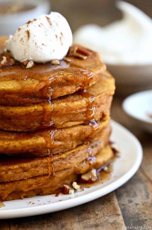 Pumpkin Pie Mix Pancakes with Maple Syrup