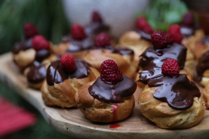 Raspberry Coulis Profiteroles