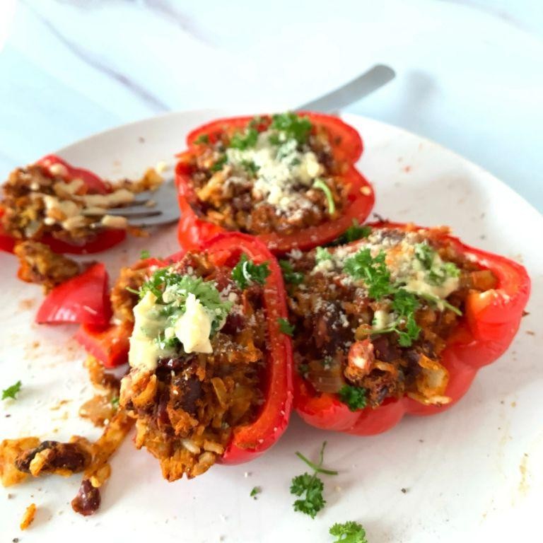 Red Bean and Spinach Stuffed Peppers