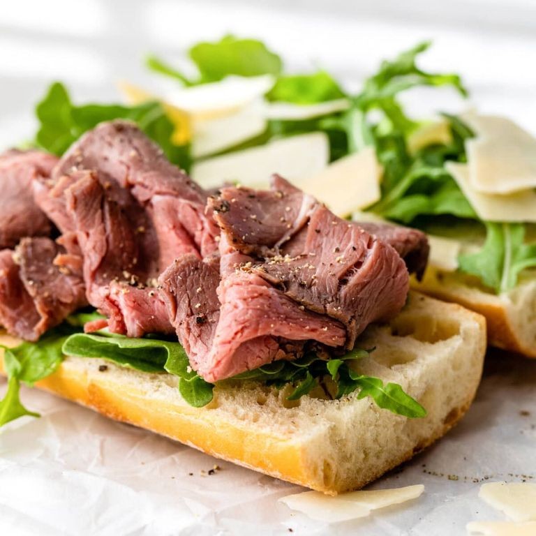Roast Beef Sandwich with Peppercorn Mayo and Arugula