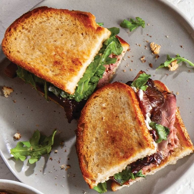Roast Beef and Cheddar Panini with Caramelized Onions