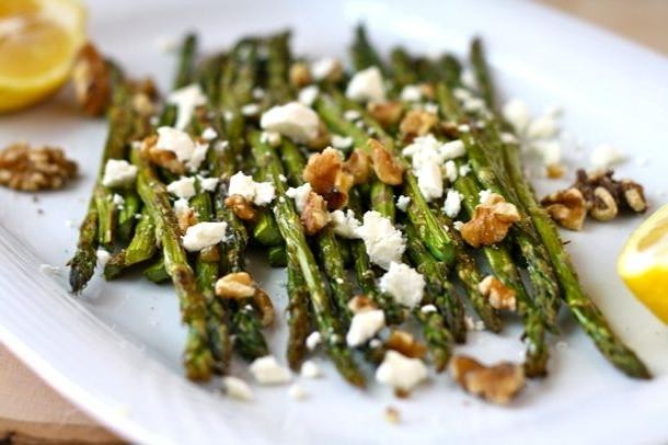 Roasted Asparagus with Feta and Walnuts