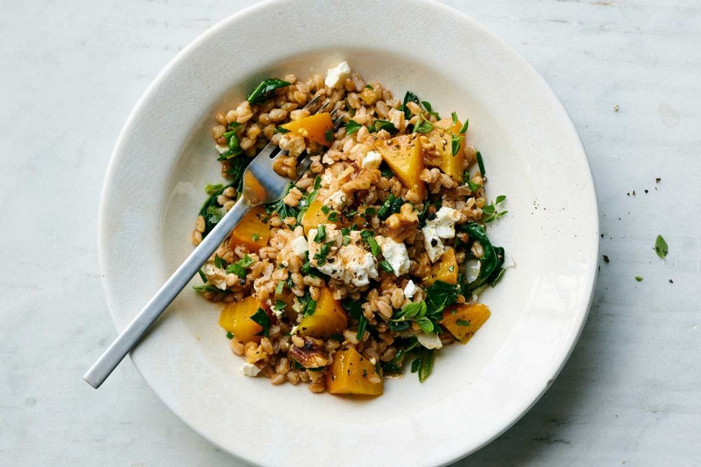 Roasted Beet and Farro Salad with Feta
