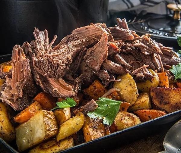 Roasted Elk with Root Vegetables and Herbs