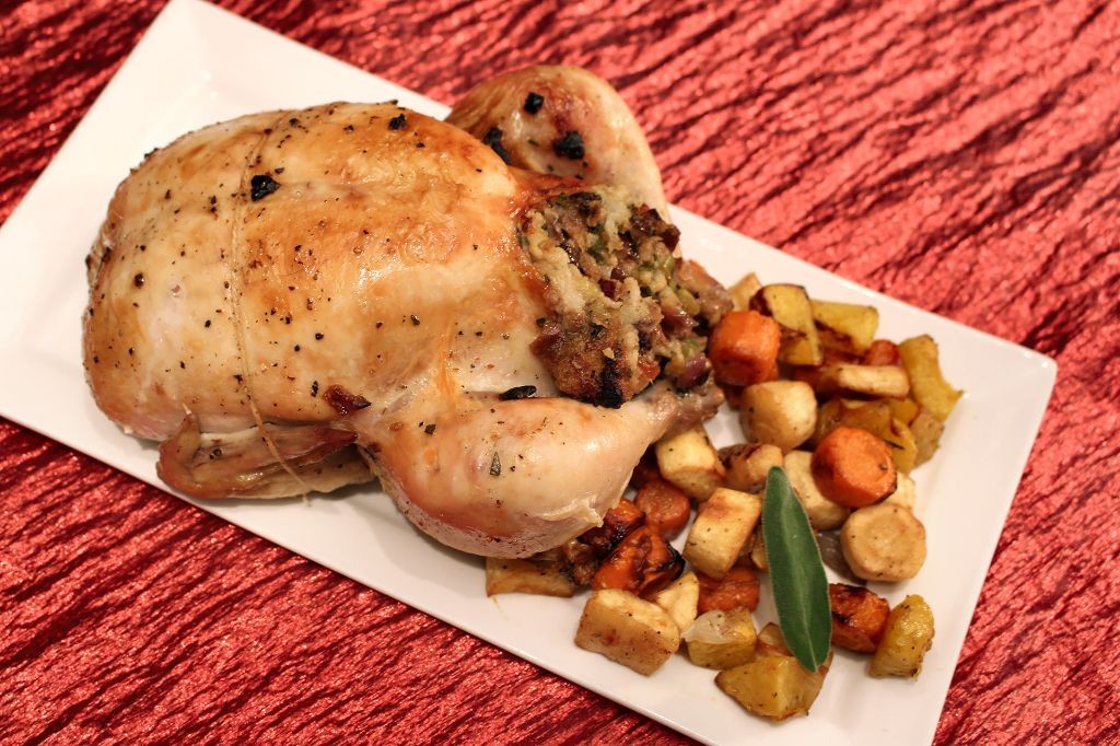 Roasted Turkey with Mirepoix Stuffing