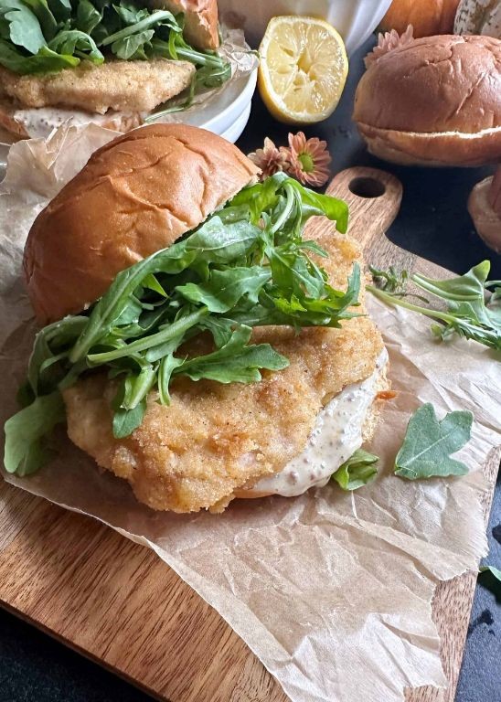 Schnitzel Sandwich with Pickles and Mustard