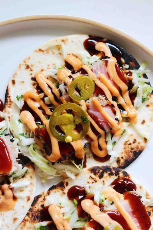Sesame Tuna Steak Tacos with Slaw