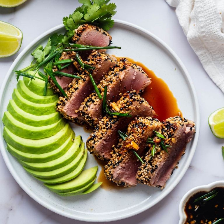 Sesame-Crusted Seared Tuna Steak with Soy Glaze