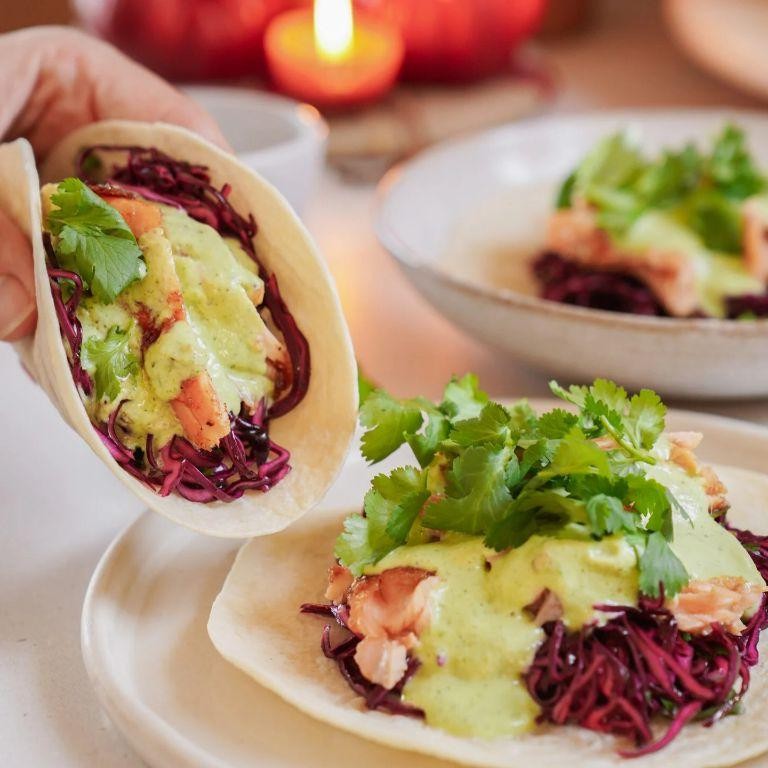 Sheet Pan Salmon Tacos with Cabbage Slaw