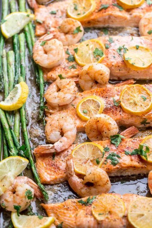 Sheet Pan Salmon and Shrimp Bake with Vegetables
